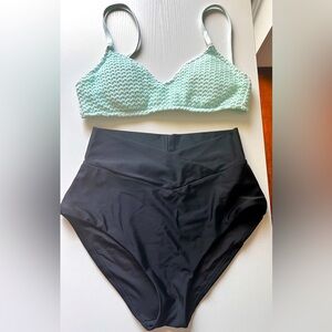 Aerie textured bikini top with crossover high waisted bikini bottoms